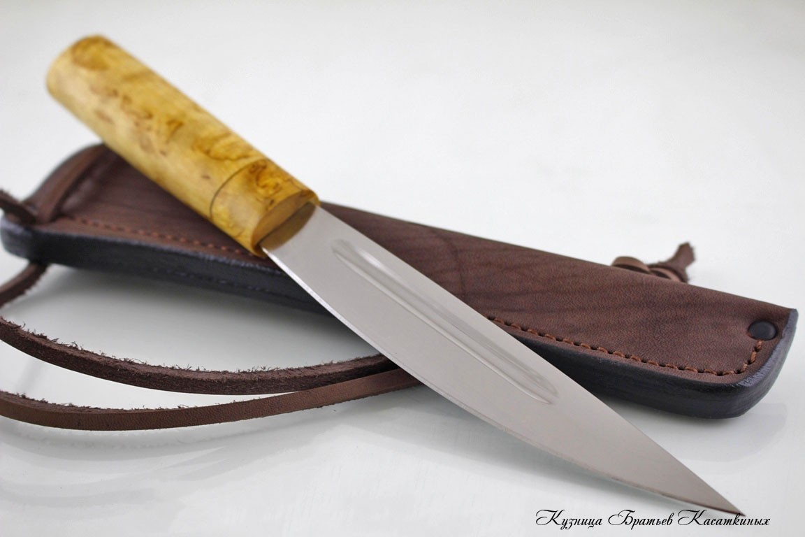 Якутский нож большой "Хотохон" 65х13. Рукоять карельская береза.